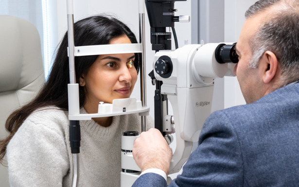 Eye check with ophthalmic surgeon